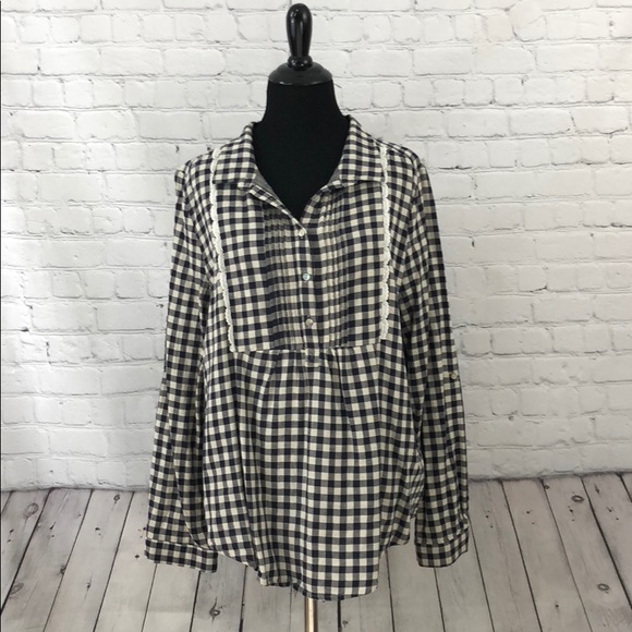 Paper Crane Checkered Button Down Babydoll Shirt - Picture 2 of 7